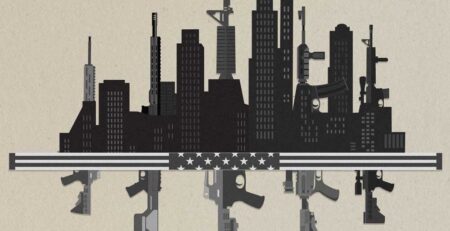illustration of a city with firearms