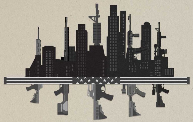 illustration of a city with firearms