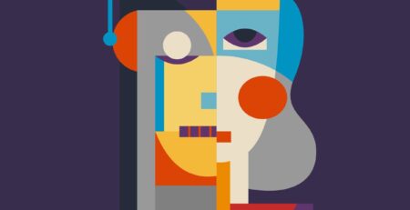 vector illustration of a portrait of half robot half woman constructed of different shapes