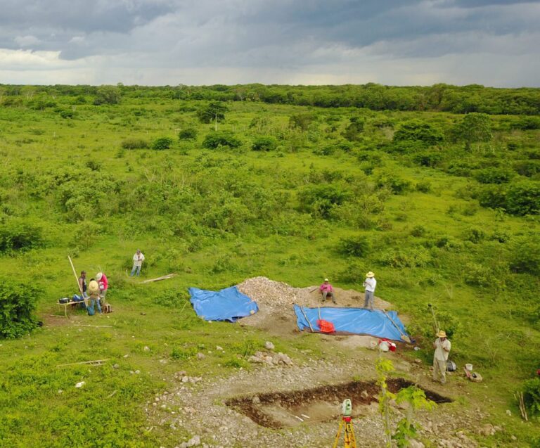 Glover, Rissolo, and project members finish up excavations at an ancient house mound at Conil.
